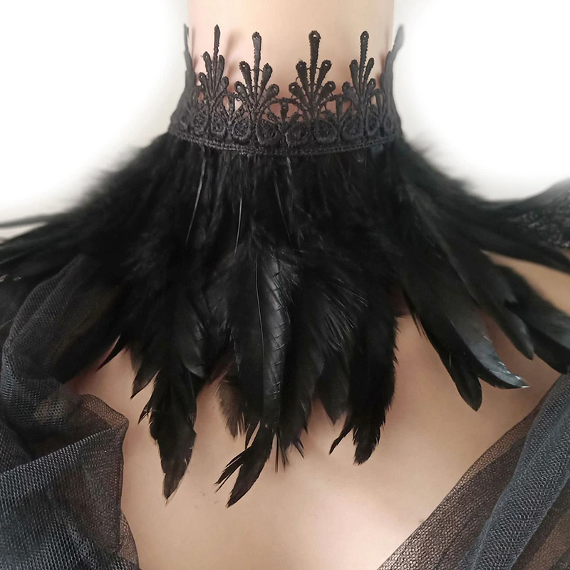 Unisex faux feather choker necklace, perfect for festival, party, or cosplay statement fashion.