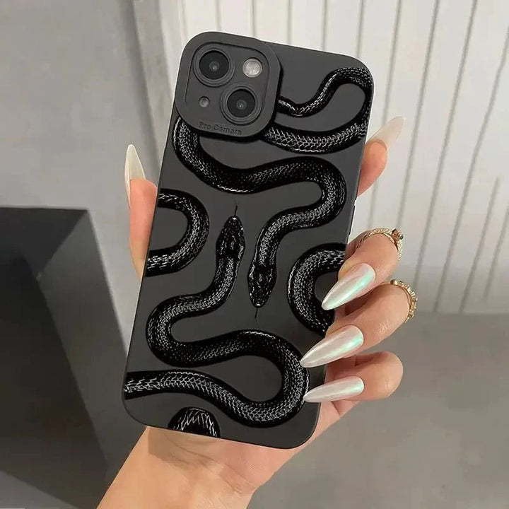 Serpent motif iPhone protective case for women, a sleek accessory for daily smartphone use.