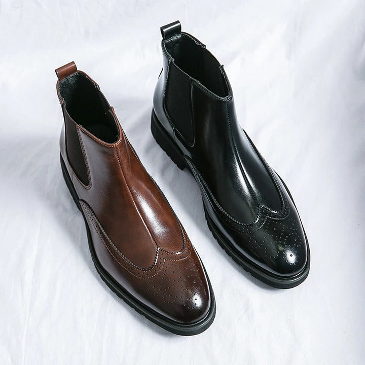 Durable men's classic chelsea boots, slip-on design with sophisticated brogue for a polished look.