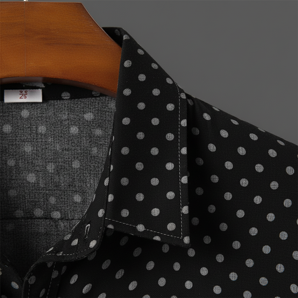 Distinctive men's polka dot summer shirt, a short sleeve cabana style for a relaxed look.