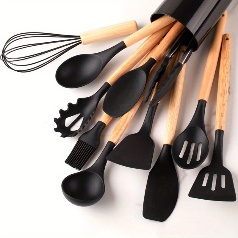 Professional 12-piece culinary silicone set, non-stick safe, heat resistant, essential for every kitchen.