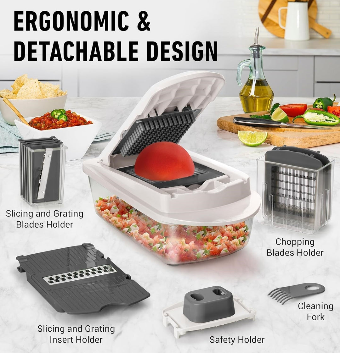 Versatile 10-in-1 kitchen gadget for slicing, chopping, grating vegetables effortlessly. Your ultimate food prep helper.