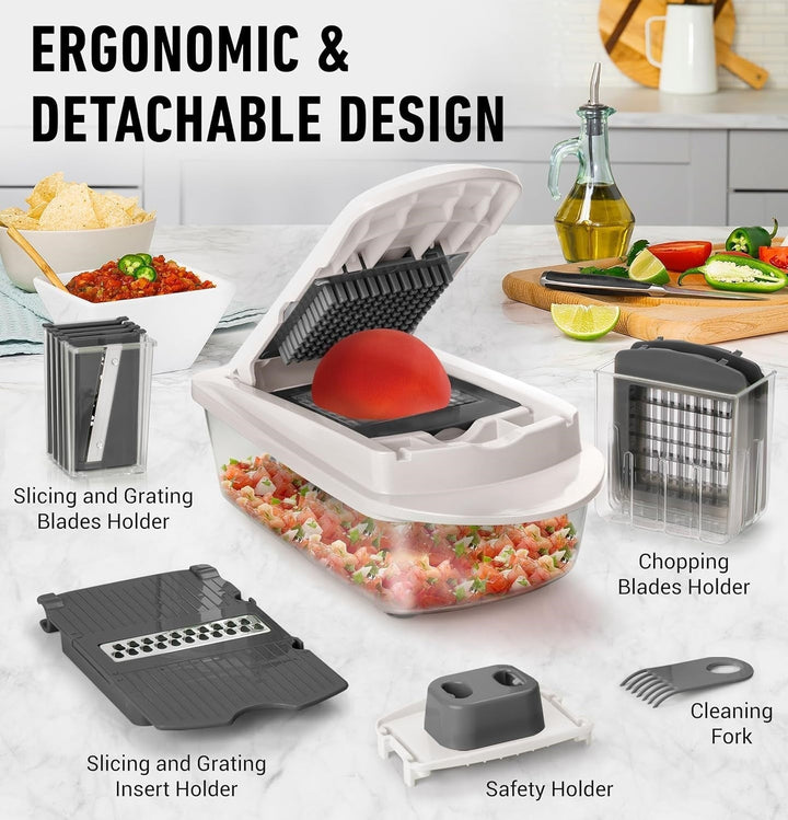 Versatile 10-in-1 kitchen gadget for slicing, chopping, grating vegetables effortlessly. Your ultimate food prep helper.