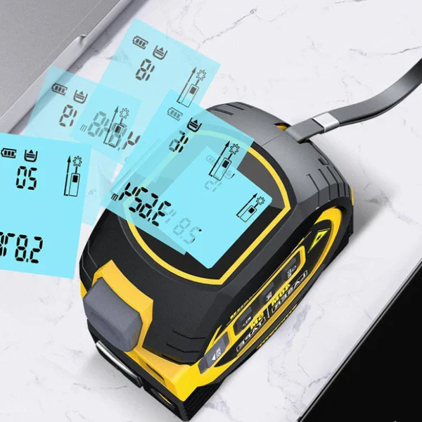 Digital laser tape measure, infrared tool for precise measurements in construction & home renovation projects.