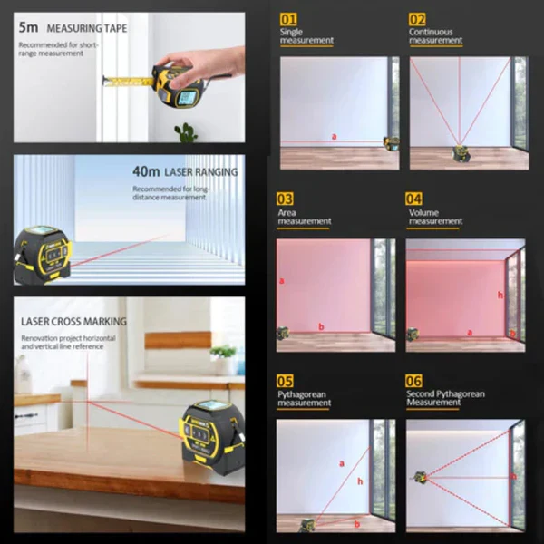 Advanced 3-in-1 digital measuring device with laser for quick & accurate DIY and professional tasks.