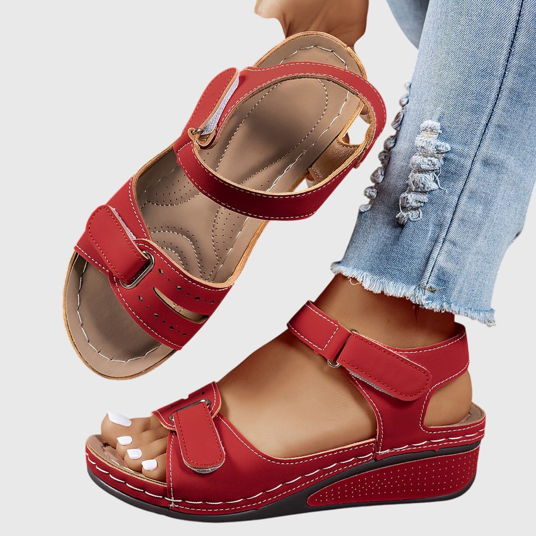 Crystal women's orthopedic sandals with stretch fit upper, arch support & non-slip sole for comfort.