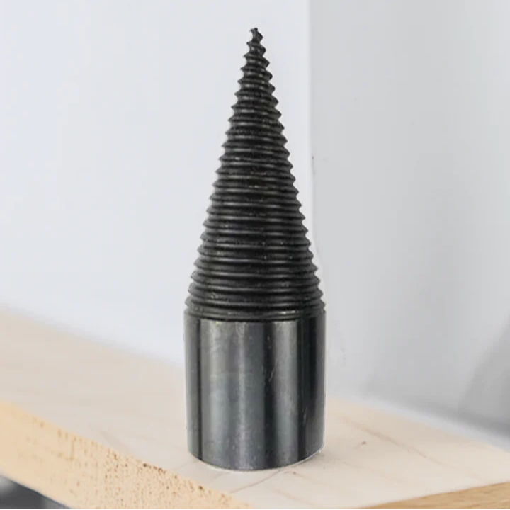 Efficient firewood splitter drill bit, made from heavy-duty carbon steel. A power tool for quick log splitting.