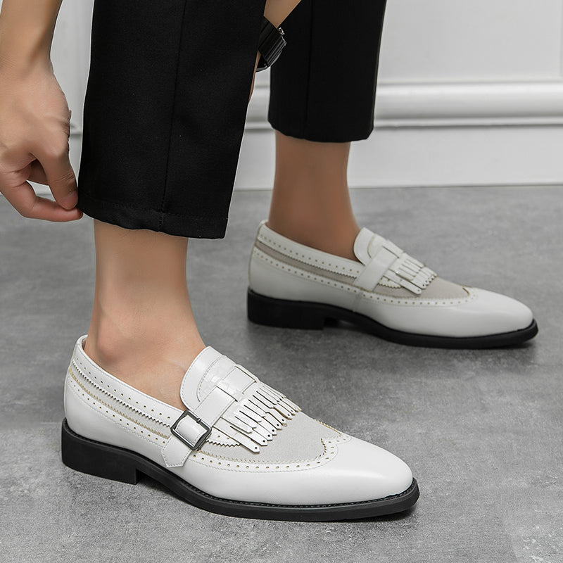 Refined men's formal slip-on brogue loafers, handcrafted Regent wingtip shoes.
