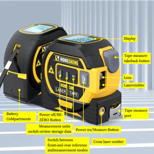 Precision blue laser tape measure, a digital infrared measuring tool for reliable construction measurements.