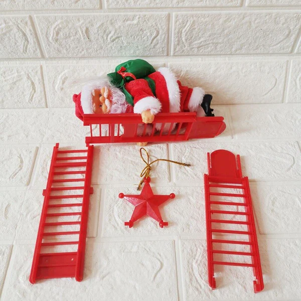 Festive animated Climbing Santa decoration for Christmas, perfect unique holiday gift or indoor tree ornament.