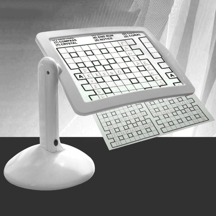 Adjustable LED page magnifier with 3x zoom, perfect for hands-free crafts & hobbies. Features rotating stand.