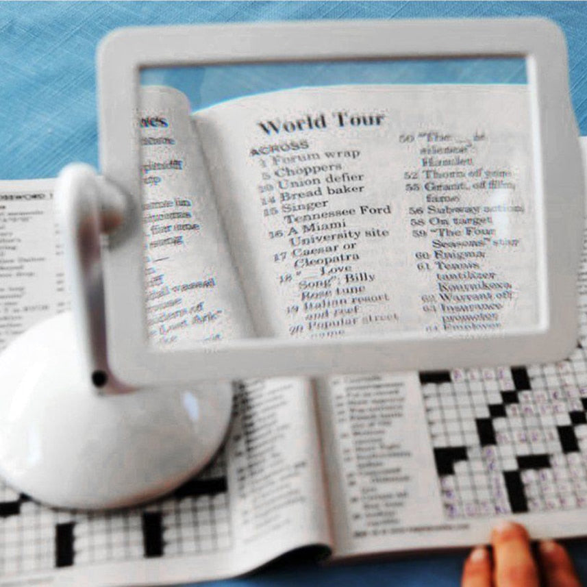 Portable LED magnifier with adjustable 180° stand for comfortable reading, hobbies & vision enhancement. 3x magnification.