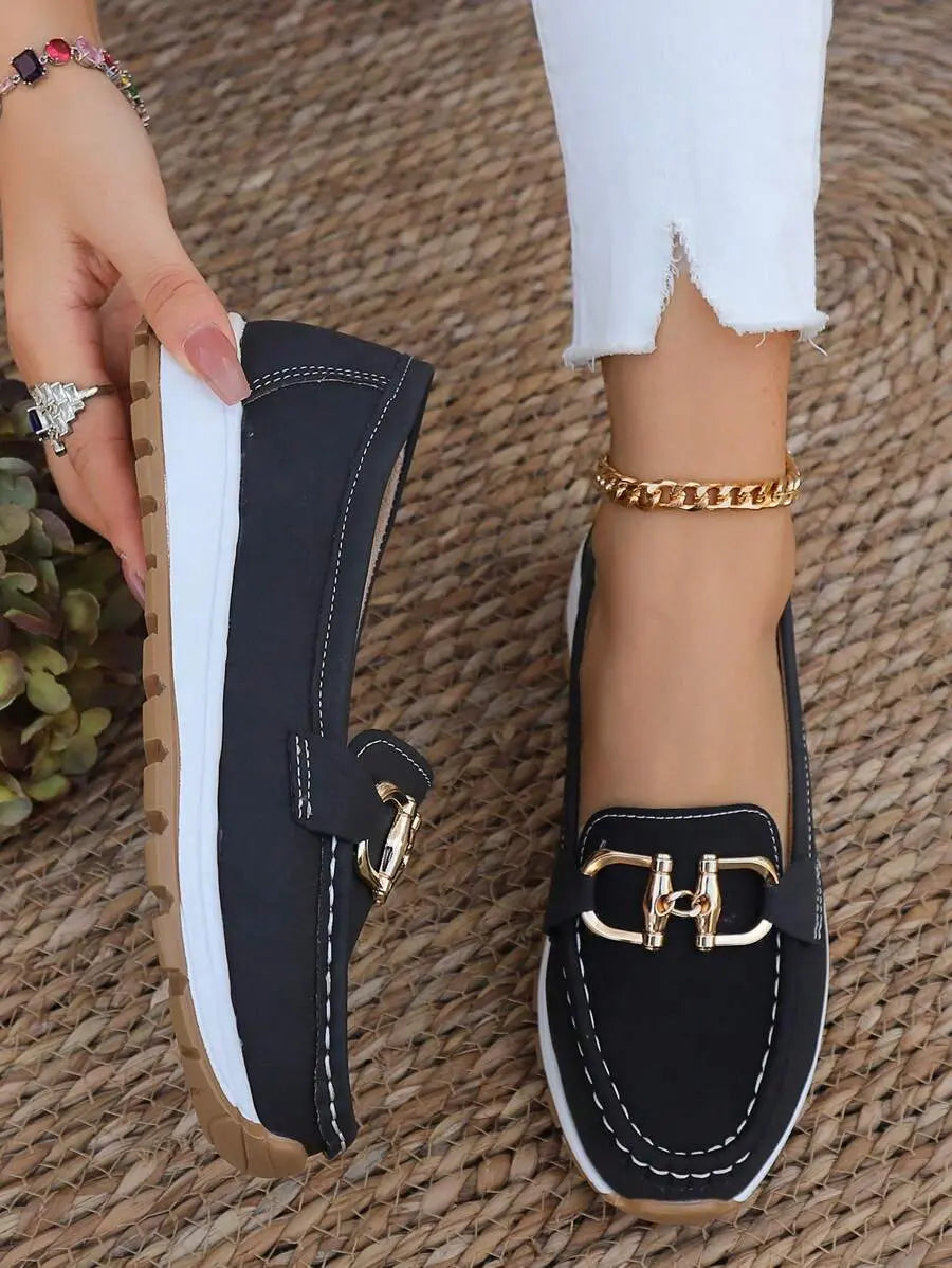 Comfortable women's orthopedic loafers with strong arch support, great for walking.