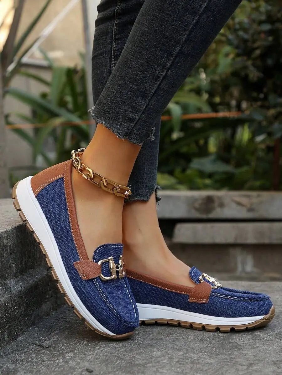 Comfortable women's slip-on loafers with smooth upper & orthopedic arch support design.
