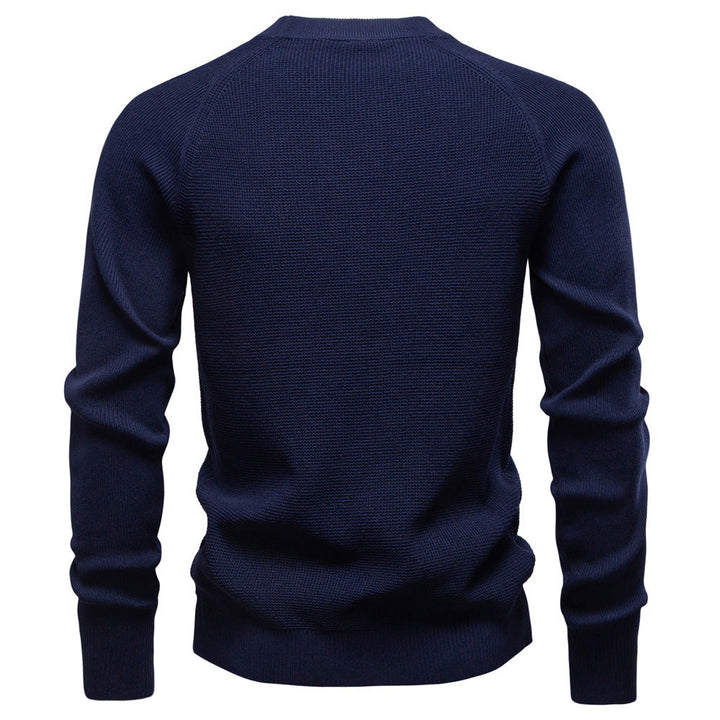 Warm men's long sleeve Verona Waffle Knit Sweater, essential for cool weather comfort.
