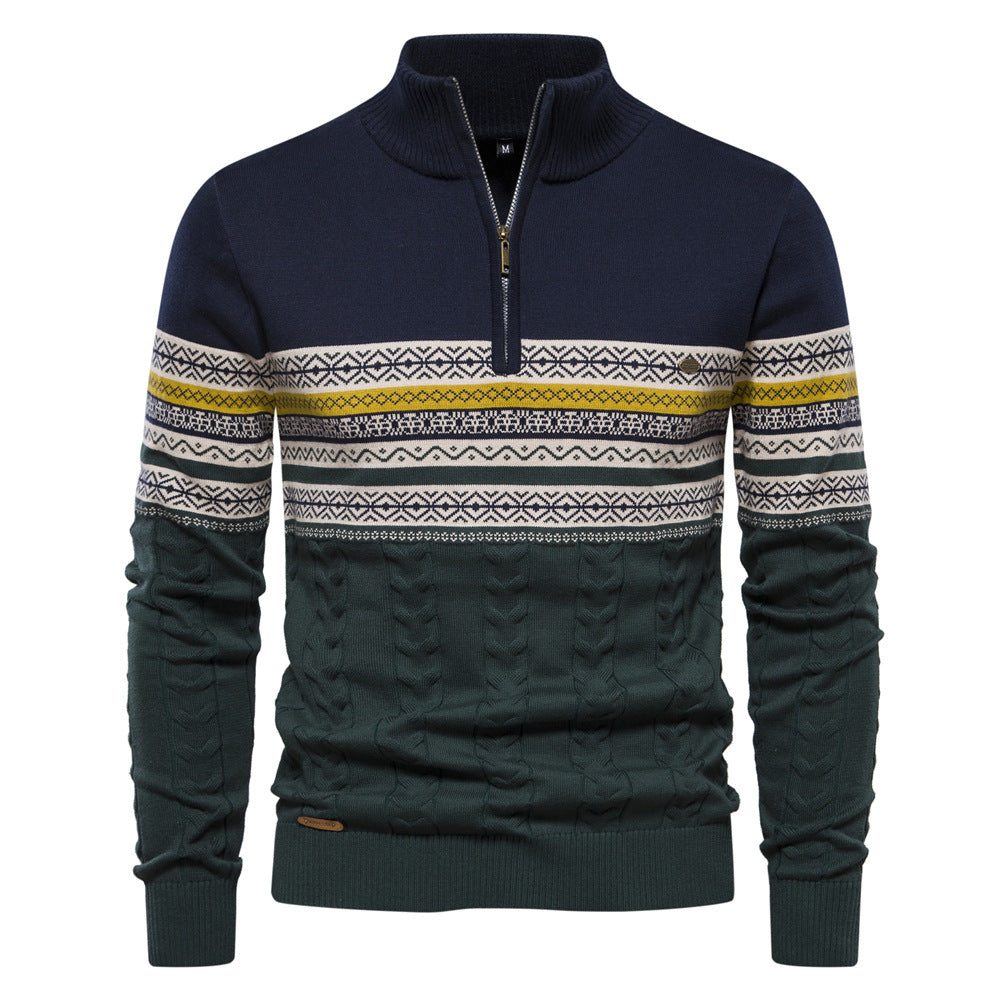 Classic men's Bergen half-zip sweater with elegant Nordic knit texture for casual wear.