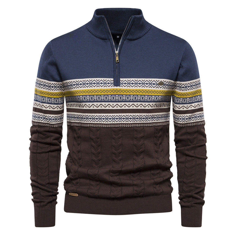 Fashionable men's Bergen Nordic half-zip sweater, ideal for winter style and cozy comfort.