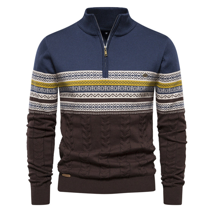 Fashionable men's Bergen Nordic half-zip sweater, ideal for winter style and cozy comfort.