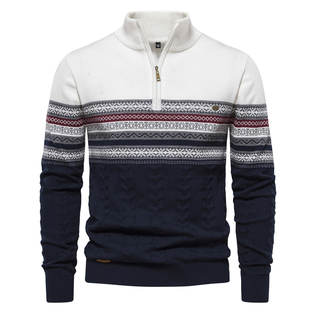 Front view of the men's Bergen half-zip sweater, emphasizing its timeless Nordic style.