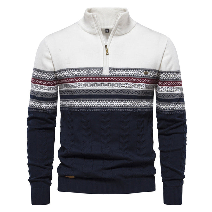 Front view of the men's Bergen half-zip sweater, emphasizing its timeless Nordic style.