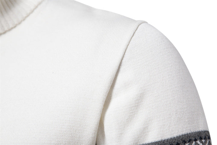 Side view of model in men's Bergen half-zip sweater, showing the quality and drape.