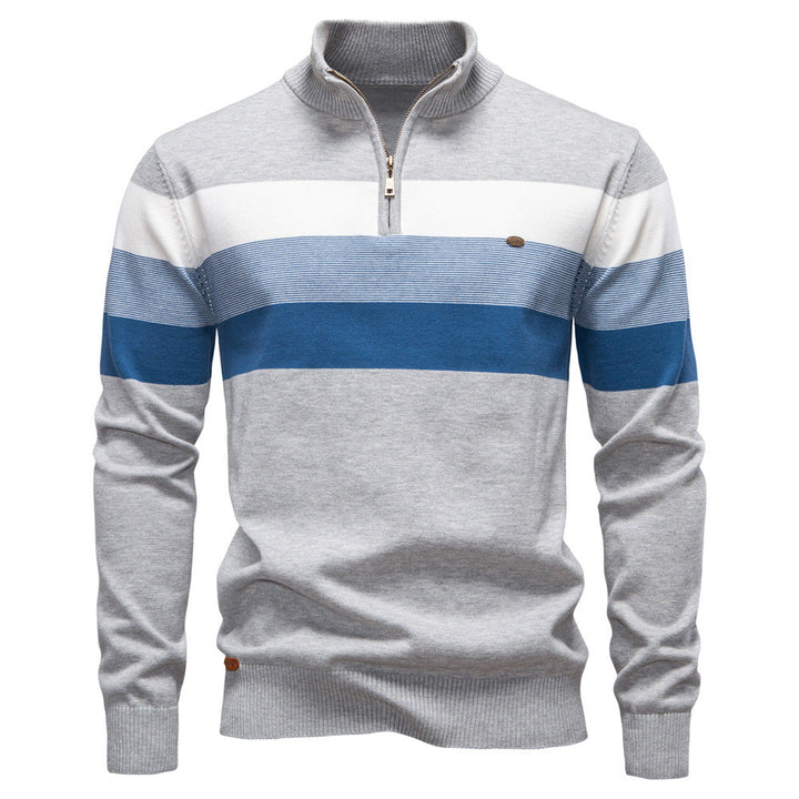 Khaki colorblock half-zip men's pullover, stylish for casual wear and modern fashion.