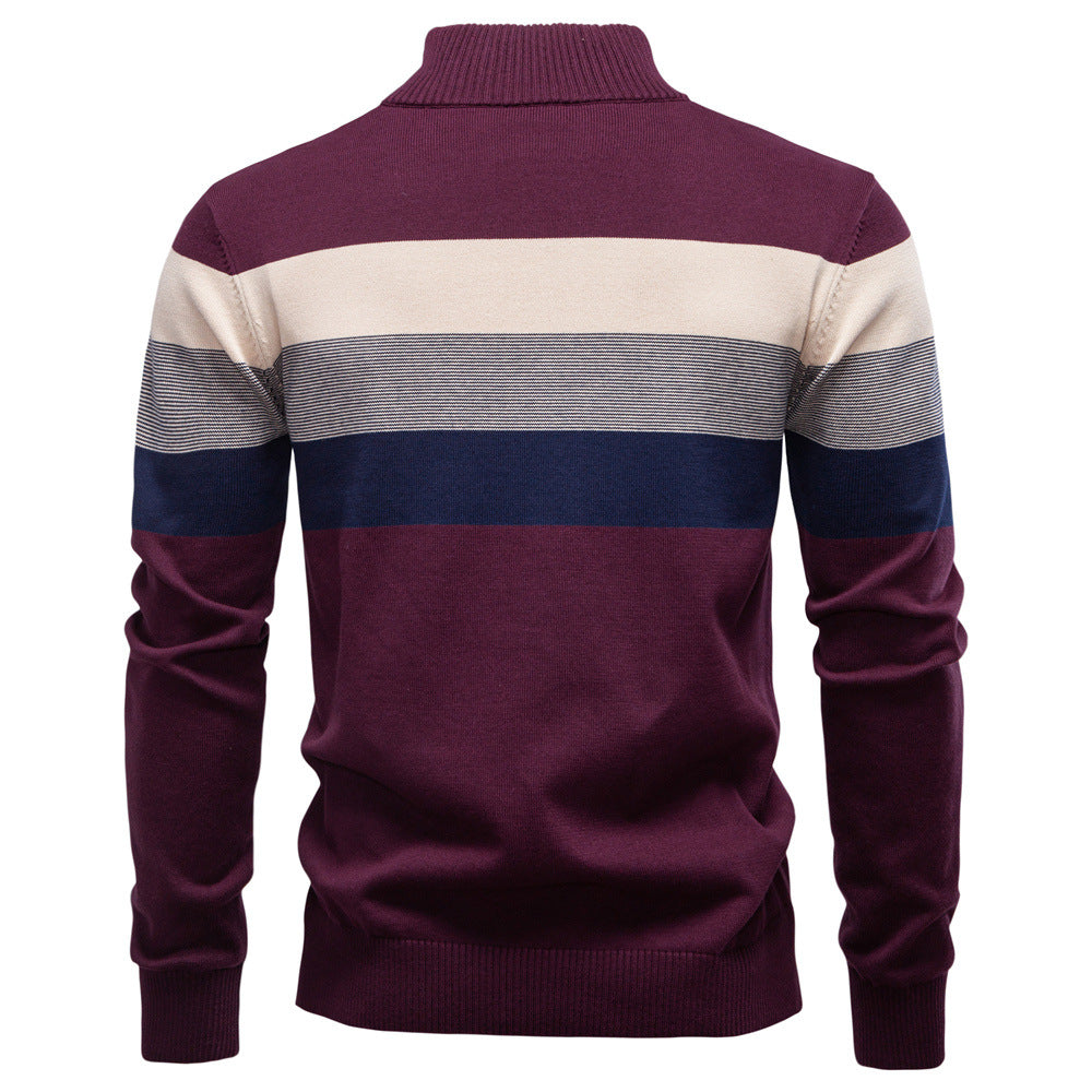 Versatile khaki colorblock half-zip sweater for men, a modern casual pullover.