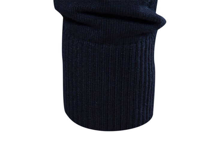 Navy blue colorblock men's half-zip pullover, a modern and comfortable sweater.
