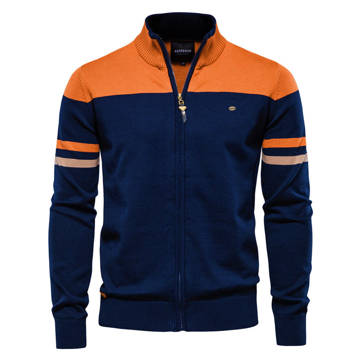 Everyday men's modern zip-up colorblock sweater for effortless layering.
