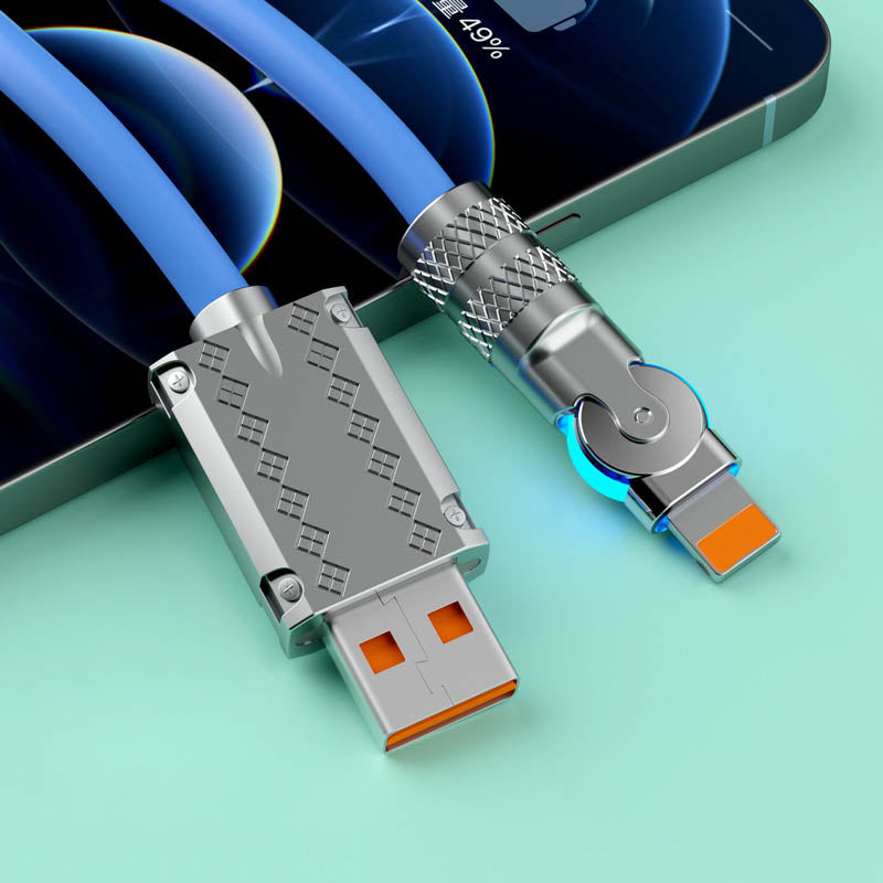 Next-gen 120W anti-break fast charger cable, 180-degree rotating, for all mobile phones.