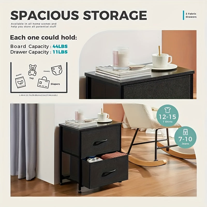 Bedroom side tables: compact set of two nightstands with storage drawers, perfect for small apartments.