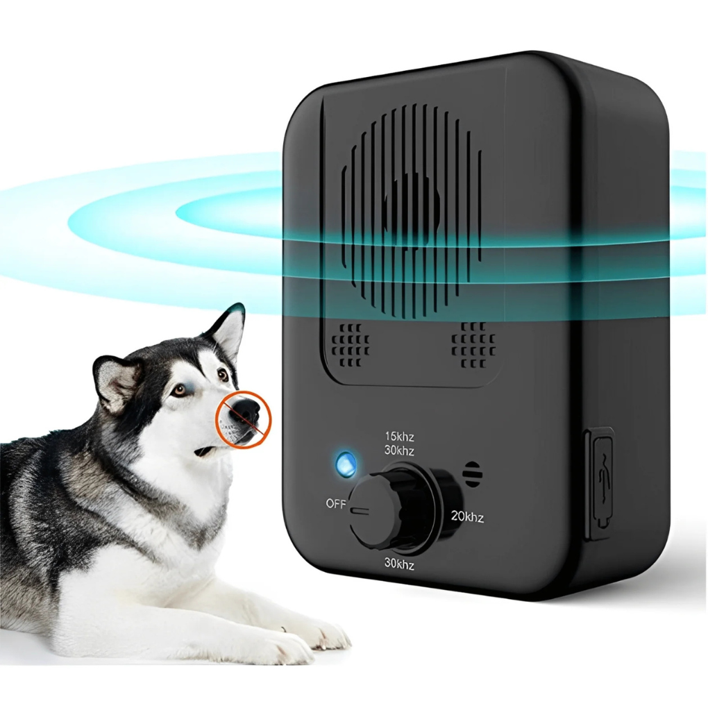 Smart ultrasonic bark control device for dogs, helping train pets for a quiet home. Effective bark deterrent.