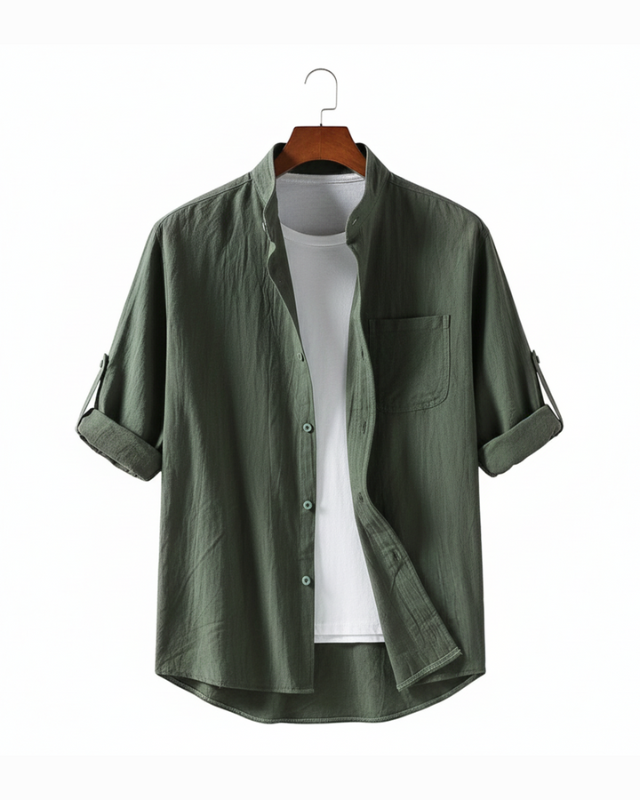 Men's classic long-sleeve cotton button-up shirt, breathable for everyday comfort.