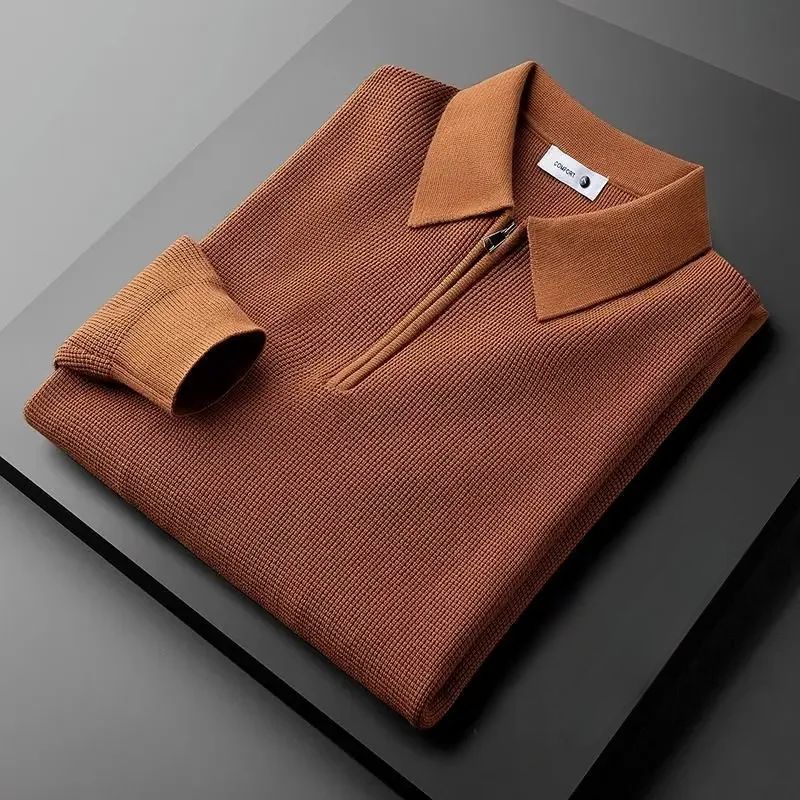 Unisex zip collar pullover sweater in a cozy, relaxed fit for versatile casual wear. Perfect fall & winter fashion.