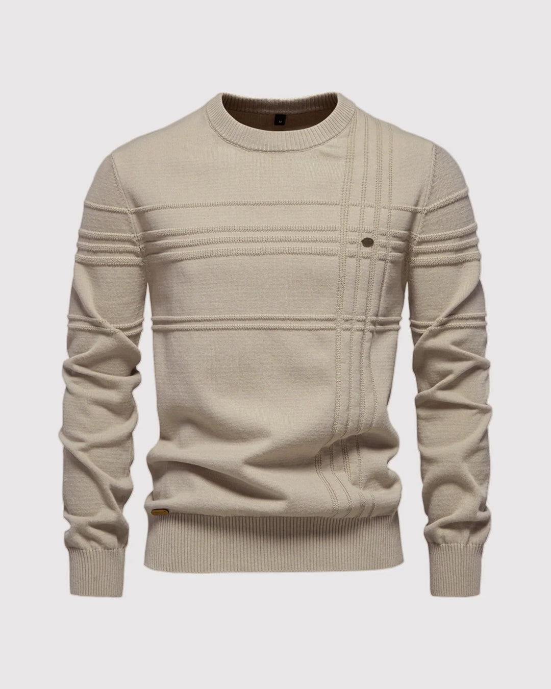 Men's elevated textured crew neck sweater for casual everyday wear & smart casual fall outfits.