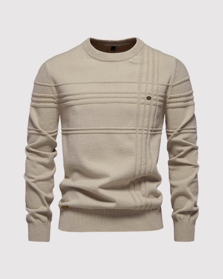 Men's elevated textured crew neck sweater for casual everyday wear & smart casual fall outfits.