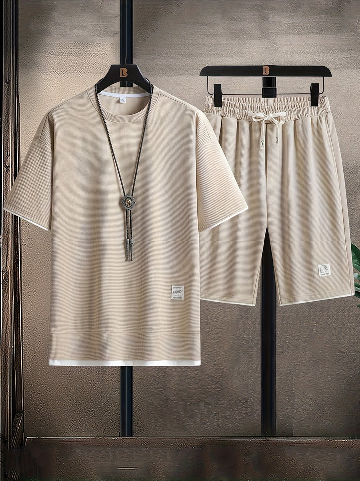 Men's two-piece lounge set with a unique waffle texture. Relaxed fit comfort wear for any man.