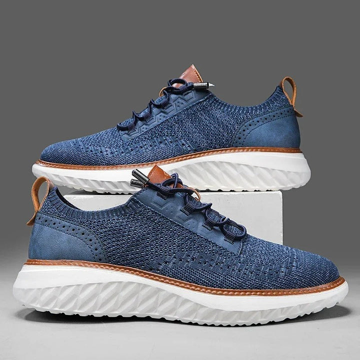Stylish Men's Kingsley sneakers, featuring knit construction & elegant leather accents for casual look.