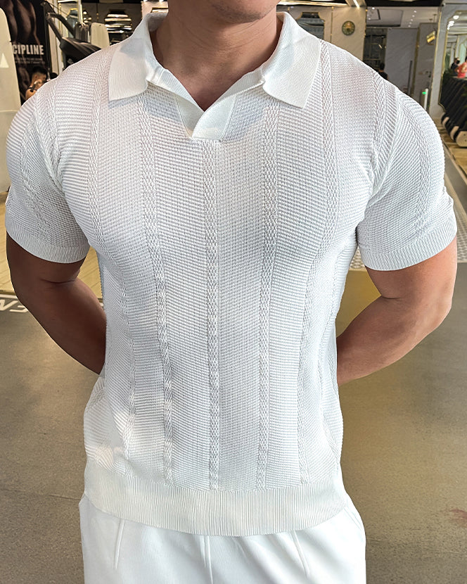 Details of the collar and buttons on a Men's Cooling Performance Polo Shirt, for a sharp look.