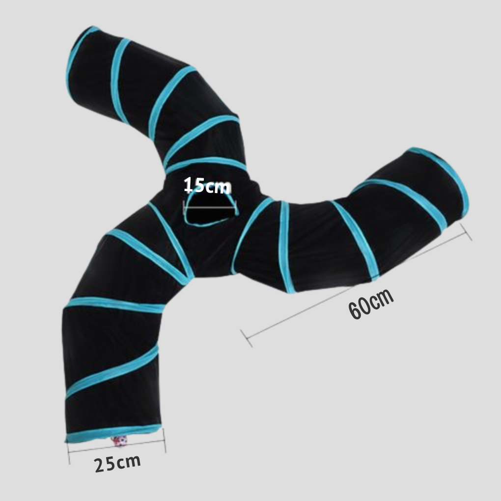 Foldable pet tunnel cat toy with multiple exits, perfect for interactive play and exercise for all cats & kittens.