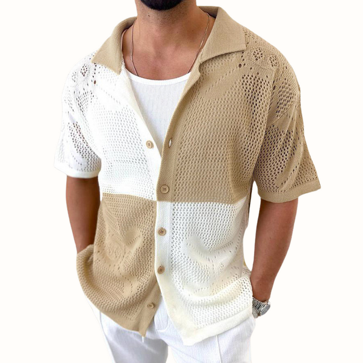 Men's Casa Milo breathable summer shirt in unique perforated design. Perfect for warm weather casual style.