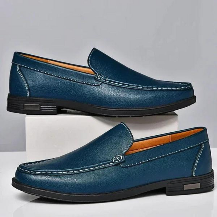 Comfortable black men's classic loafers, versatile slip-on shoes for dress or daily use.