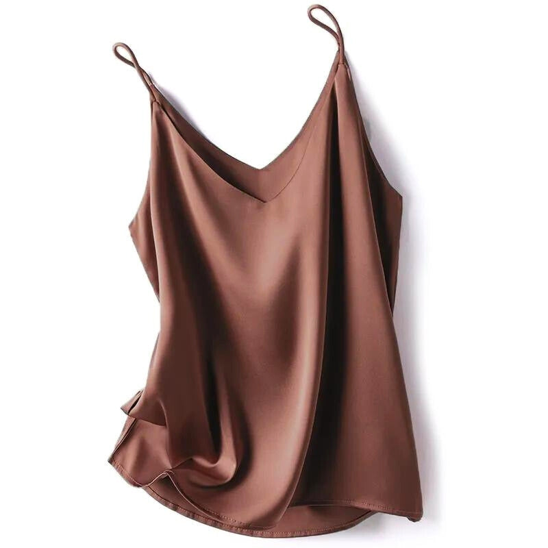 Fashionable women's elegant silky camisole, ideal for stylish layering and comfortable wear.