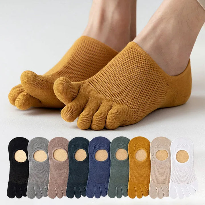 Men's 3-pair no-show toe socks for ultimate comfort. Invisible, breathable athletic & casual foot comfort.