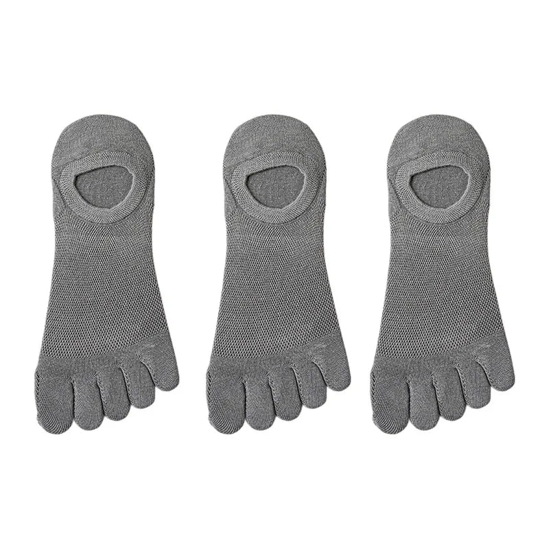 Men's 3-pair toe socks, no-show style. Individual toe sleeves for superior foot comfort, hygiene & flexibility.