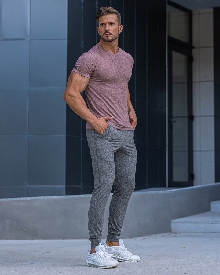 Performance men's stretch joggers; ideal gymwear and comfortable everyday bottoms.