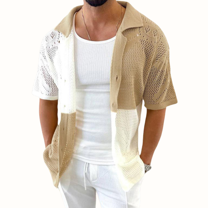 Stylish men's Casa Milo short sleeve shirt. Relaxed fit, textured, and breathable for summer comfort.