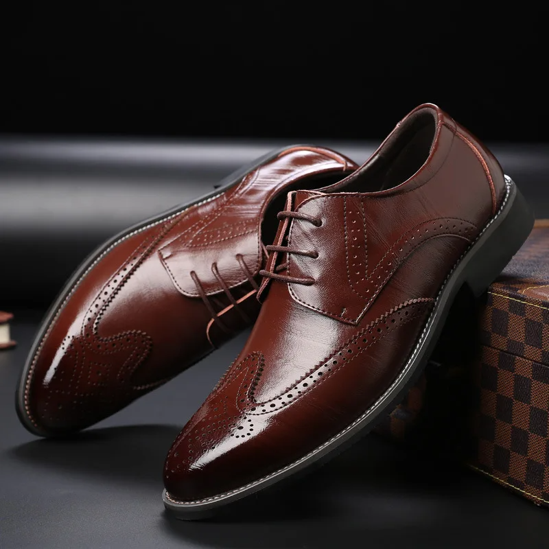Comfortable men's classic black brogue oxfords, essential formal and business shoes.