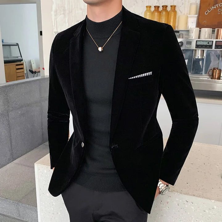 Elegant men's formal wear: Midnight tailored blazer. Versatile for parties, special occasions & sophisticated events.