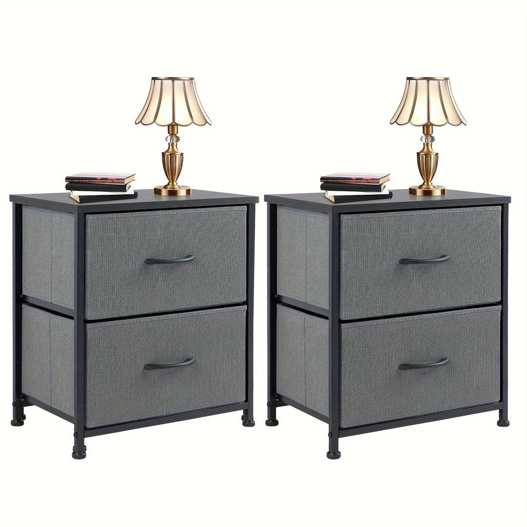 Set of two compact nightstands with storage drawers, perfect for modern bedroom organization.